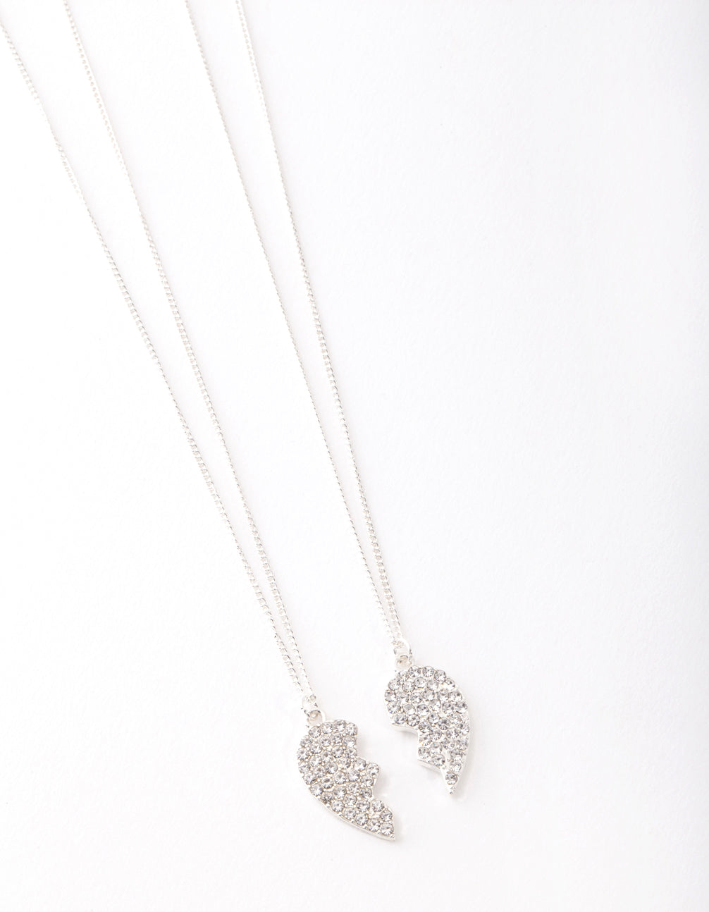 Silver Diamante Half Heart Necklace Pack