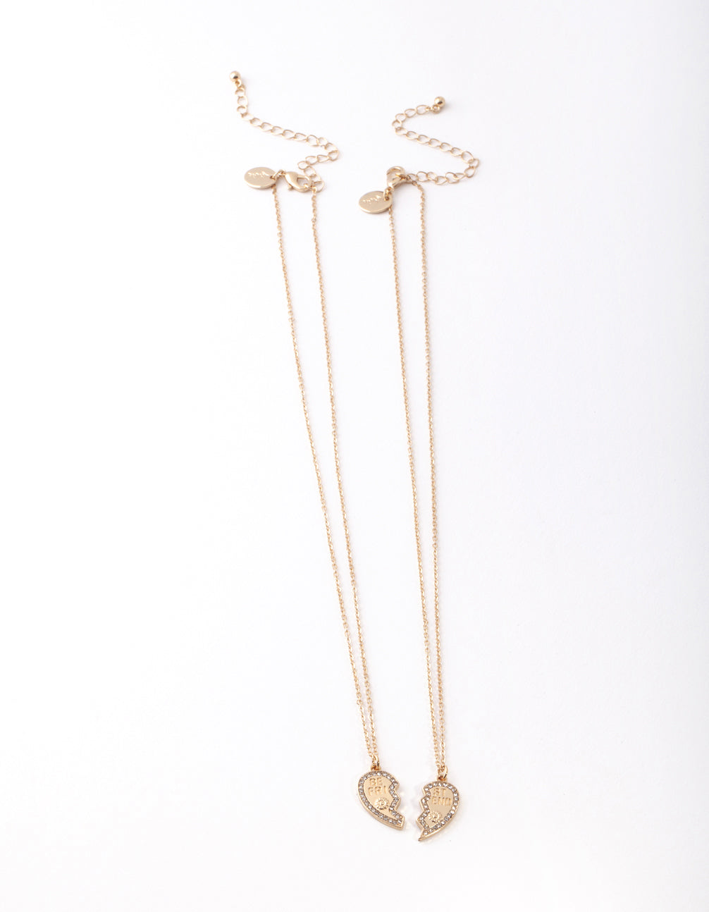 Gold Diamante Best Friend Half Heart Necklace Pack