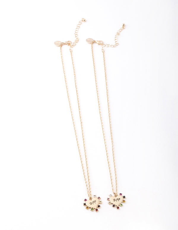 Gold Multi Stone BFF Heart Necklace Pack