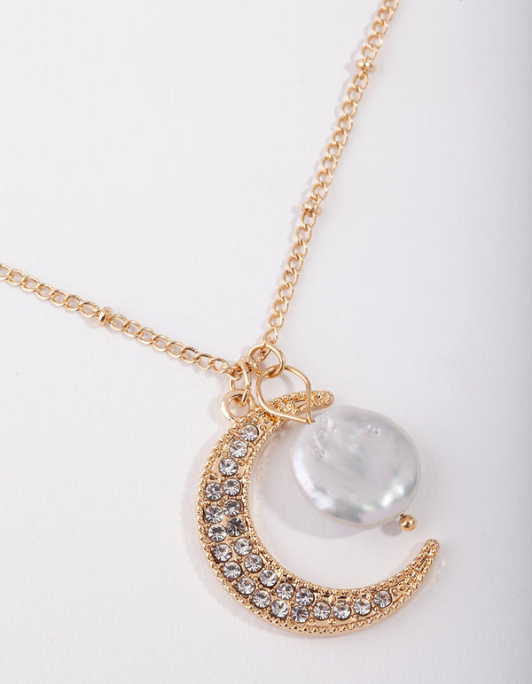 Gold 3-Charm Semi-Precious Moon Necklace