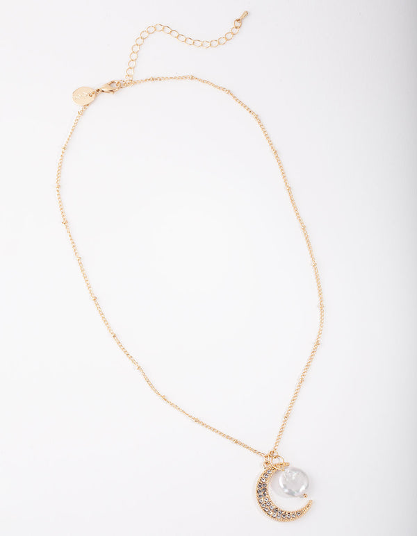 Gold 3-Charm Semi-Precious Moon Necklace