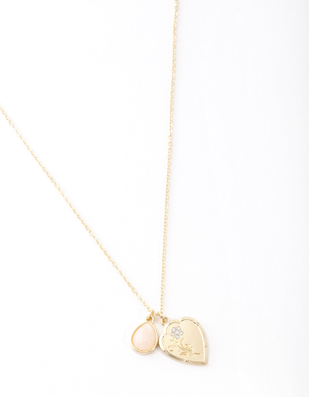 Gold Heart & Pink Semi Precious Stone Necklace