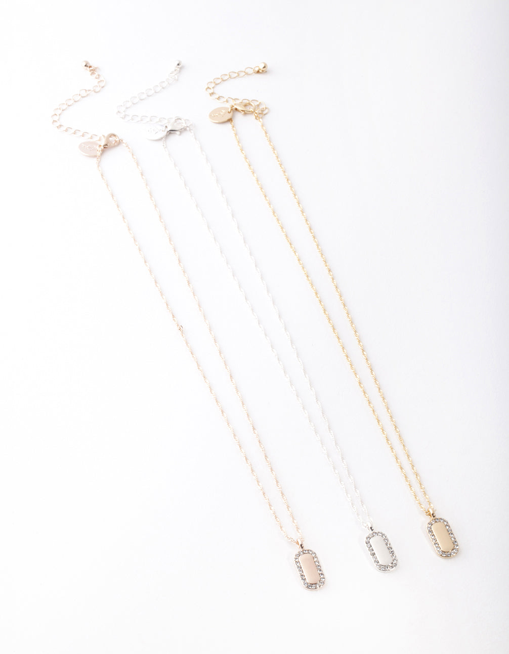 Mixed Metal Diamante Tag Necklace Pack
