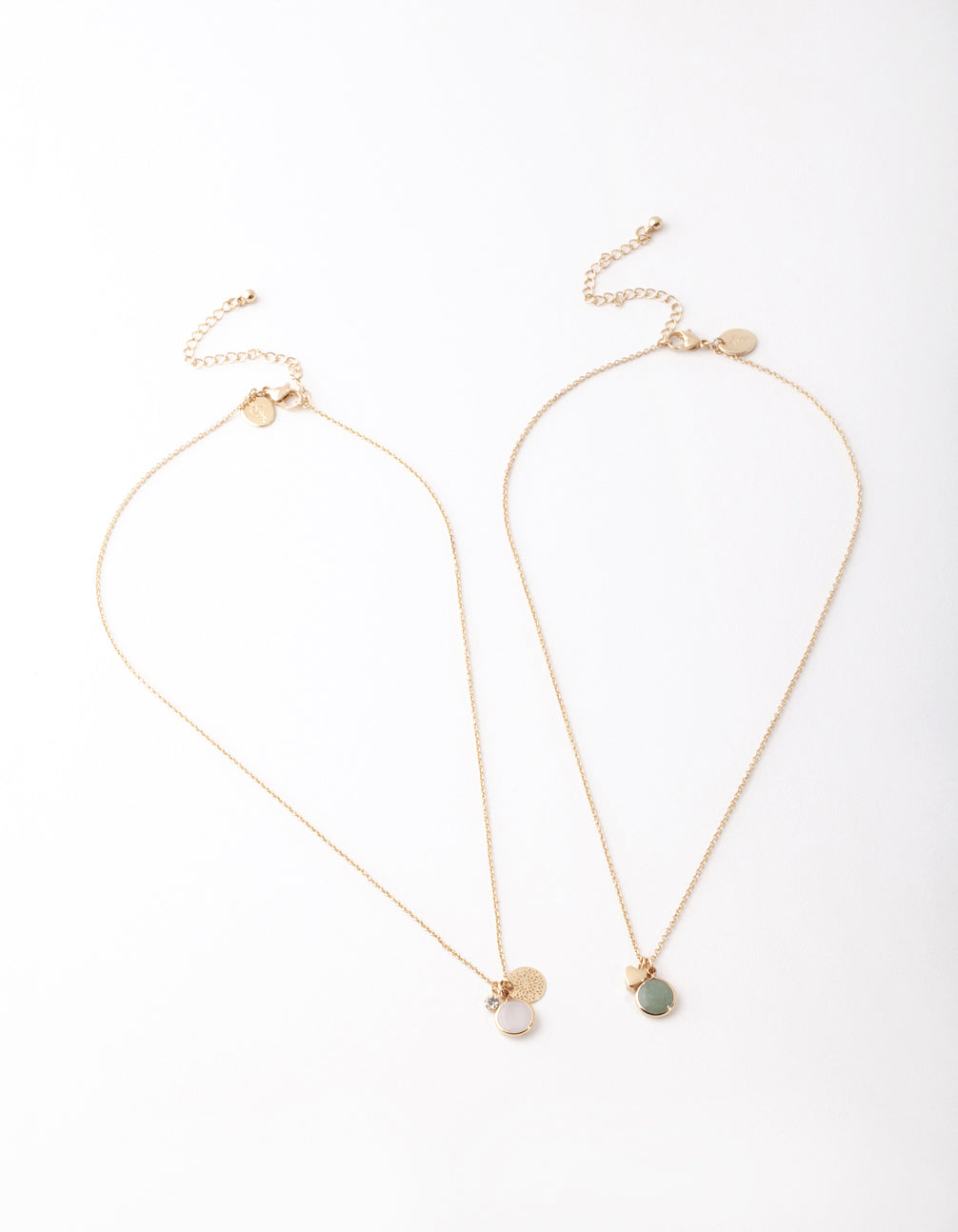 Gold Green & Pink Stone Charm Necklace Pack