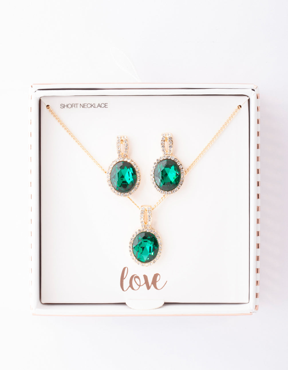 Gold Green Halo Necklace & Earrings Set