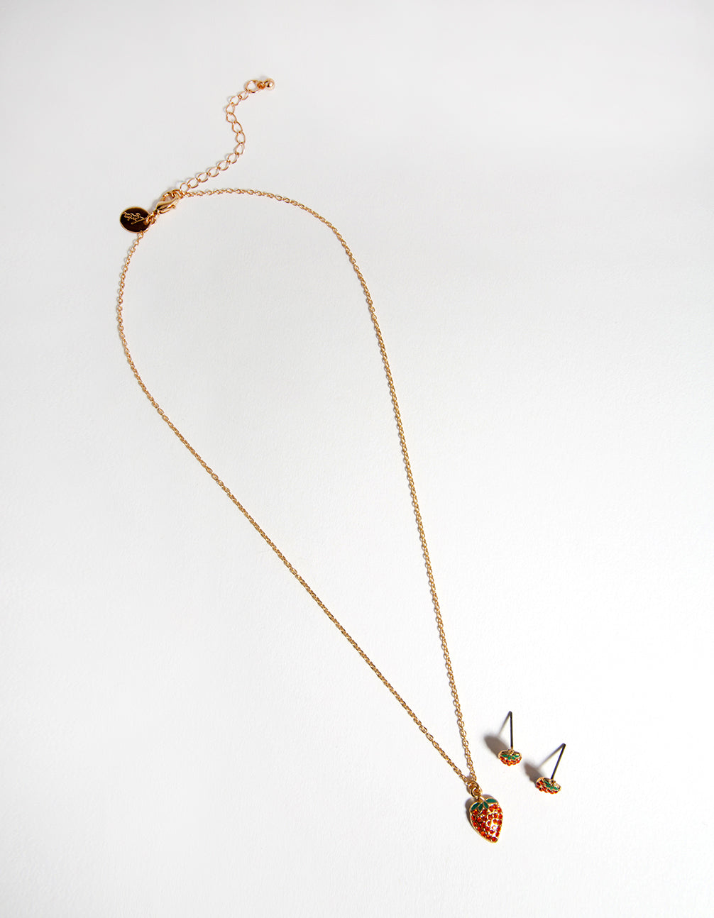 Gold Diamante Strawberry Necklace & Earrings Set