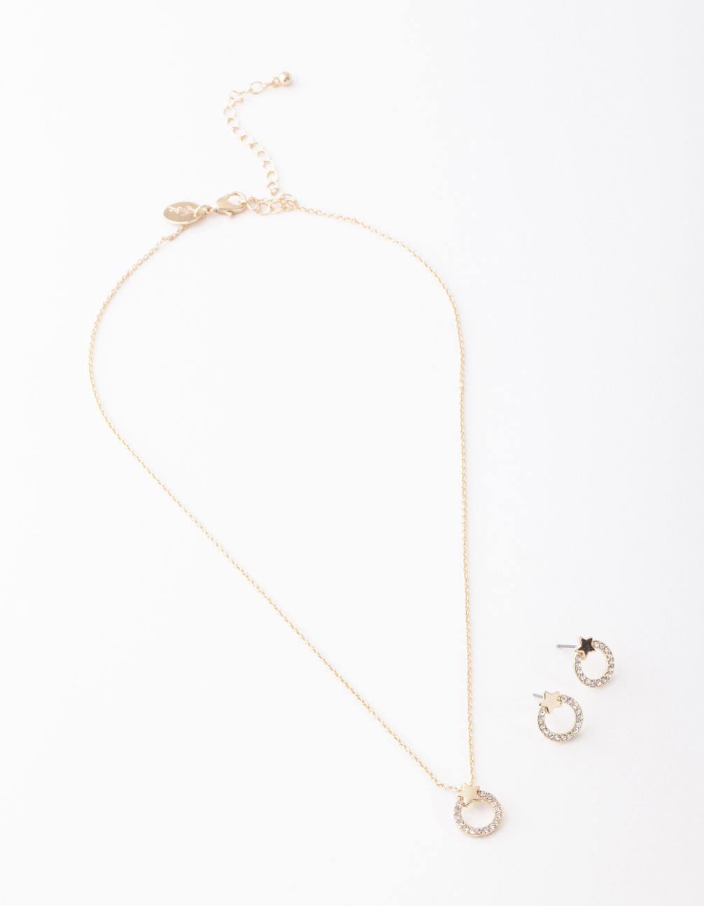 Gold Open Circle Diamante Necklace & Earrings Set