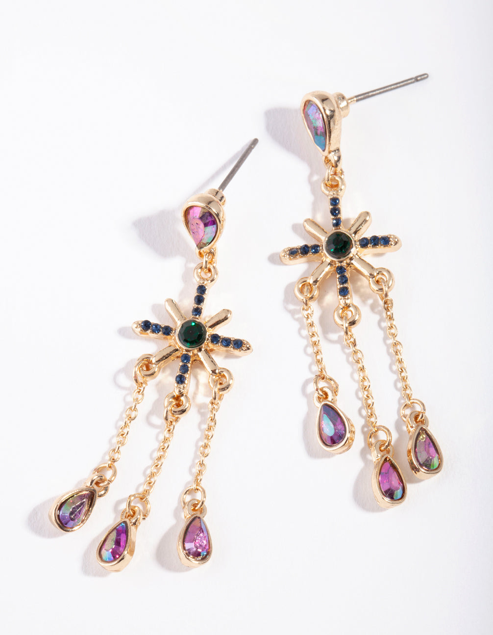 Gold Stone Star Chain Drop Earring