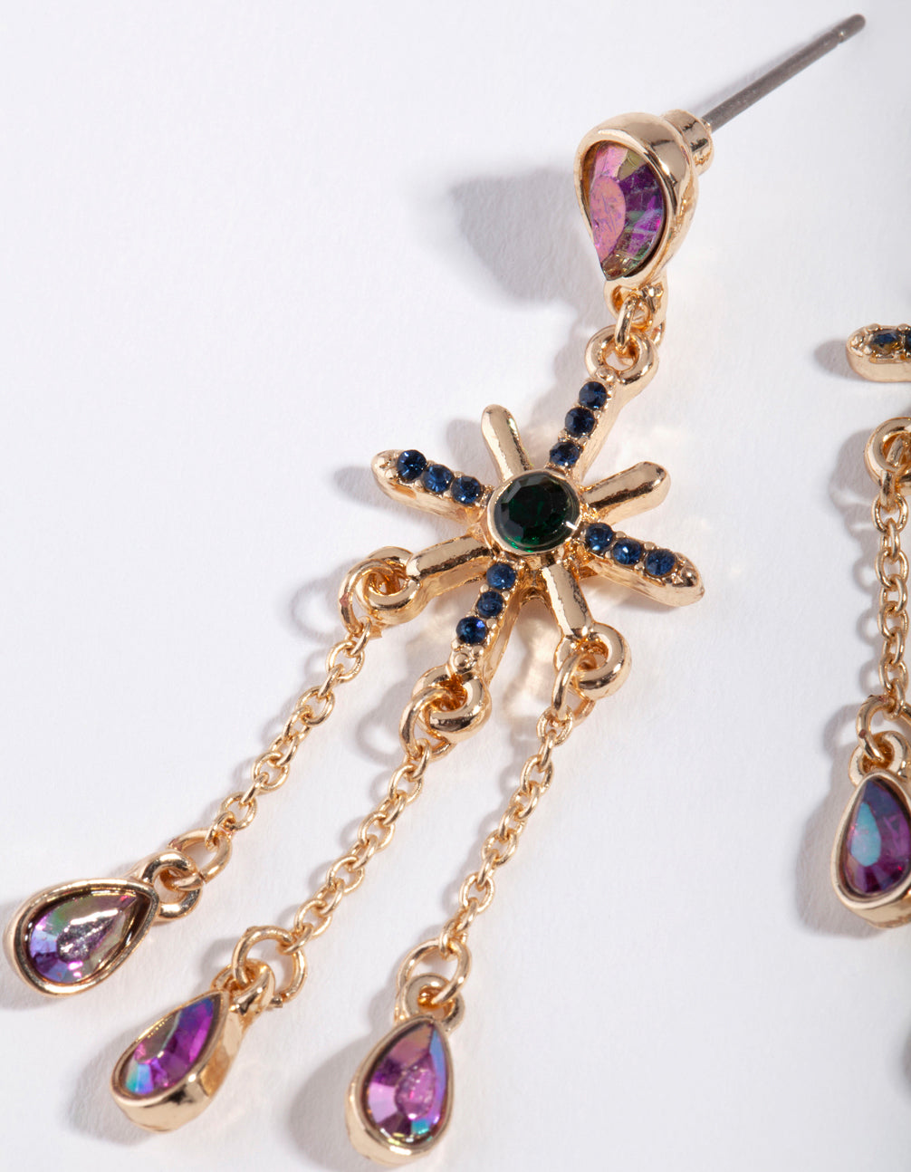 Gold Stone Star Chain Drop Earring