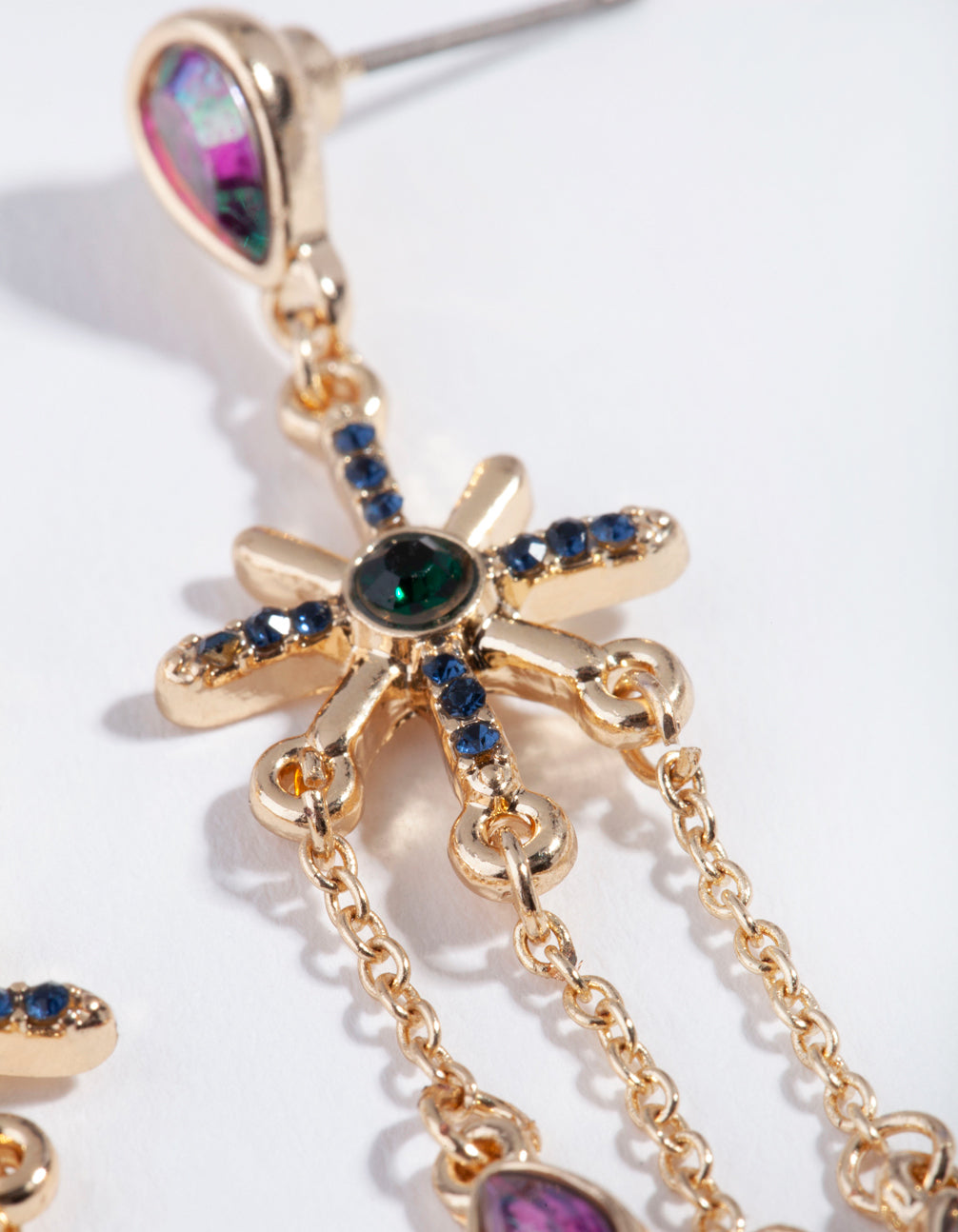 Gold Stone Star Chain Drop Earring