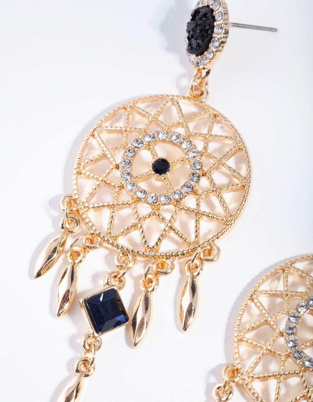 Gold Diamante Dreamcatcher Drop Earrings
