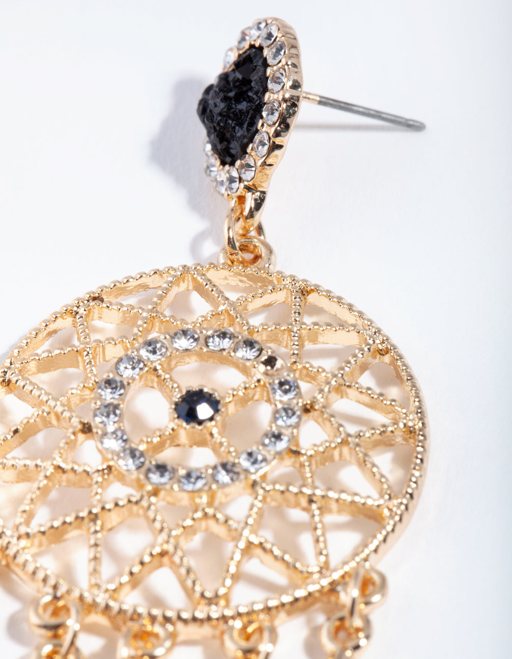 Gold Diamante Dreamcatcher Drop Earrings