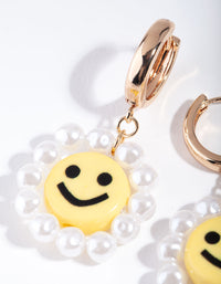Gold Smiley Pearl Drop Earrings - link has visual effect only