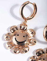 Gold Smiley Flower Drop Earrings - link has visual effect only