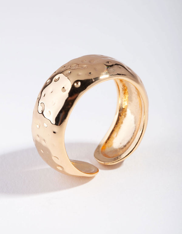 Gold Wide Textured Adjustable Ring