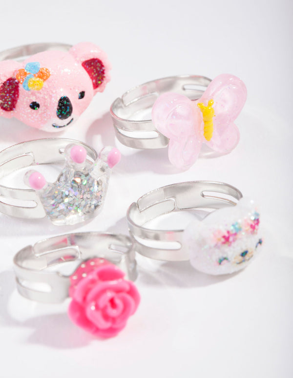 Kids Silver Sloth & Koala Ring 6-Pack