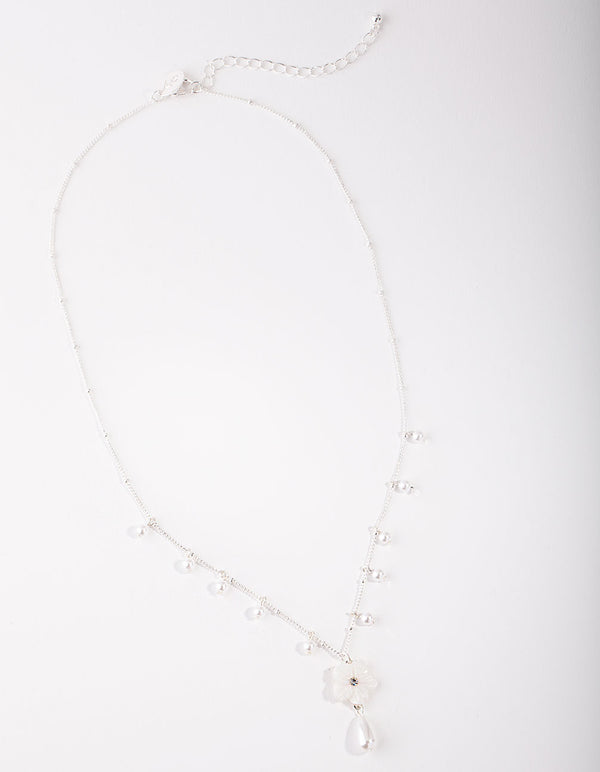 Silver Pearl Flower Chain Necklace
