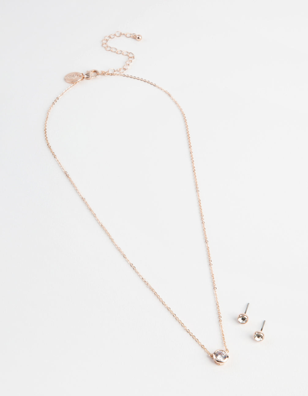 Rose Gold Circle Diamante Pendant & Earrings Set