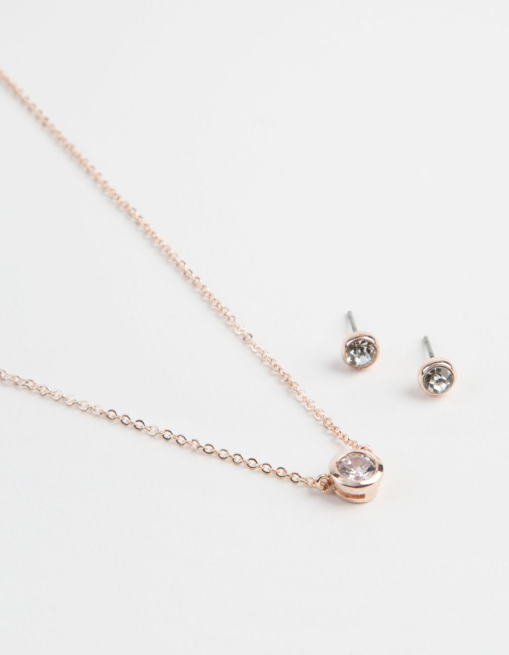 Rose Gold Circle Diamante Pendant & Earrings Set