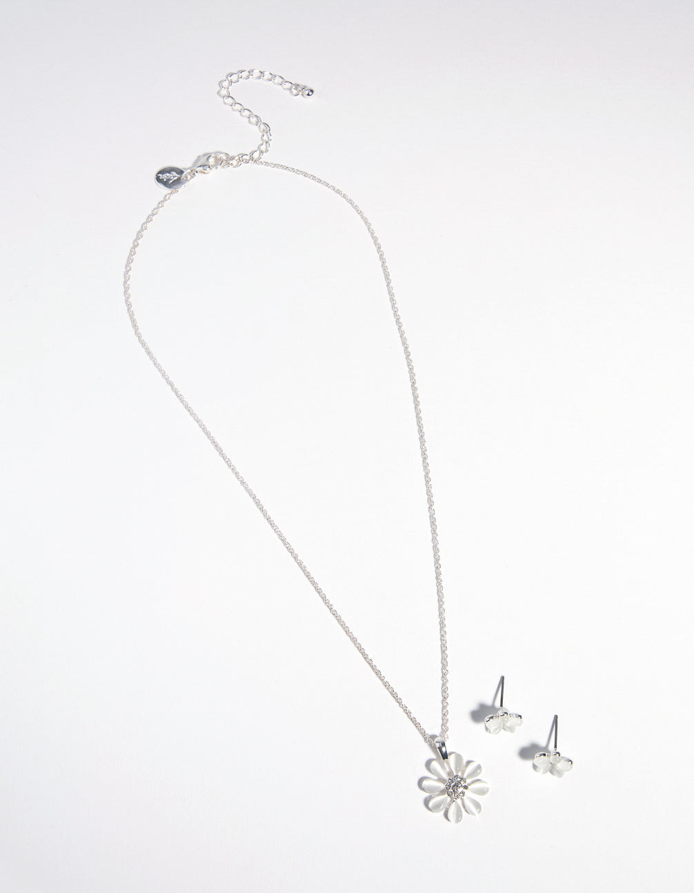 Silver Daisy Cateye Necklace & Earrings Set