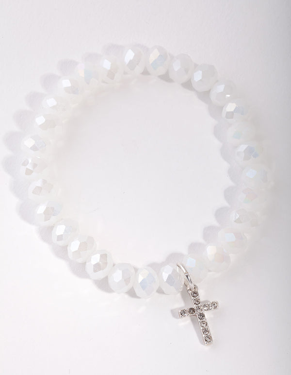 Silver Diamante Cross Facet Bead Bracelet