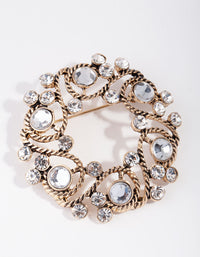 Antique Gold Regal Circle Diamante Broach - link has visual effect only