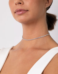 Silver Cubic Zirconia Cupchain Choker - link has visual effect only