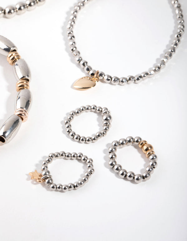 Mixed Metal Star & Moon Ring & Bracelet Pack