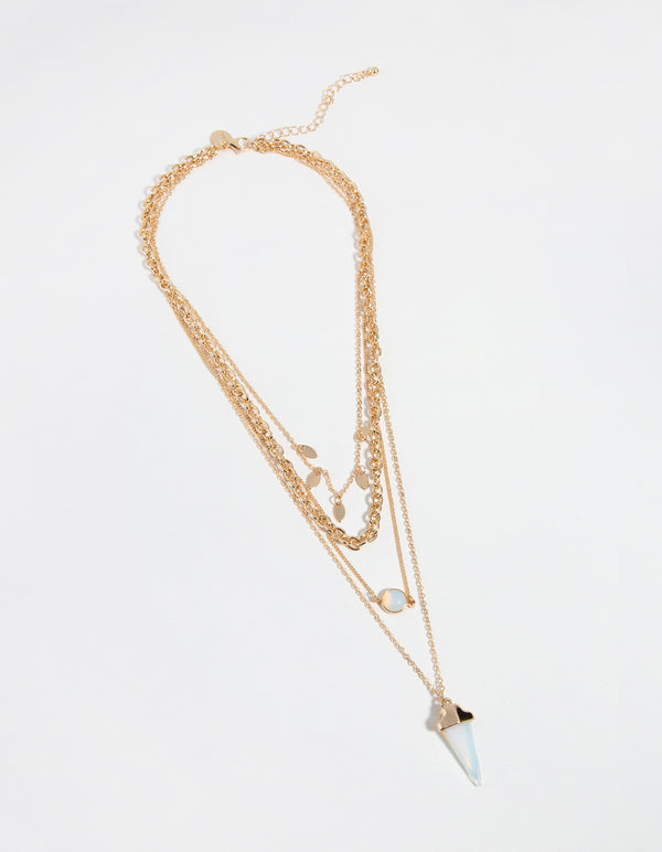 Gold Stone Layer Pendant Necklace