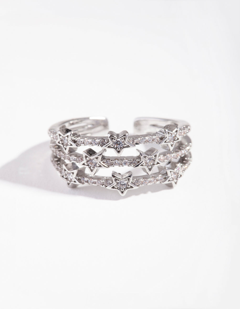 Silver Cubic Zirconia Triple Star Band Ring