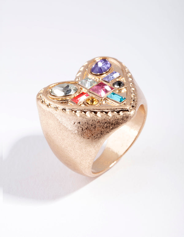 Gold Multi Gem Heart Ring