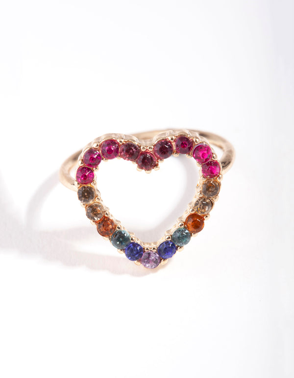 Gold Rainbow Cut Out Heart Ring
