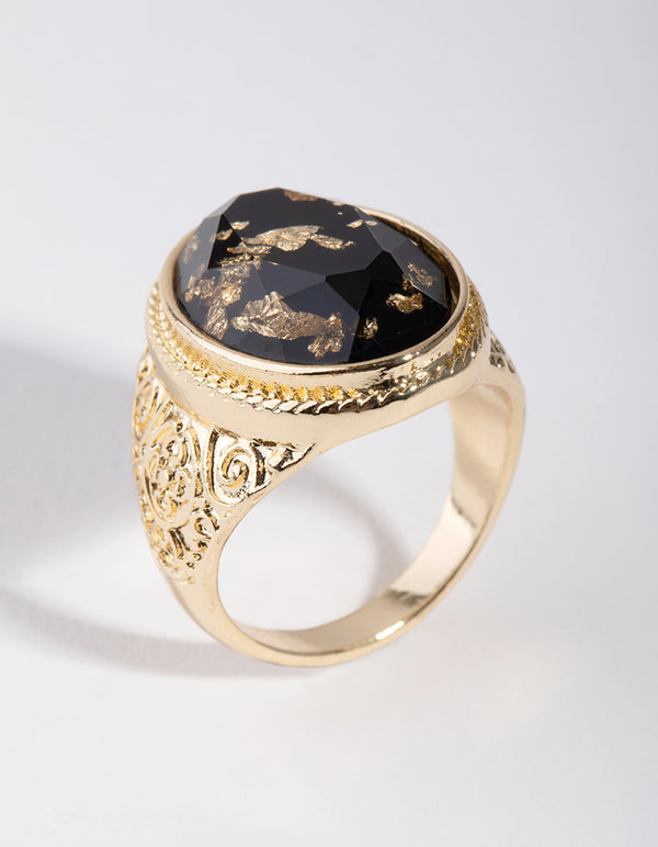 Gold Cabochon Gold Leaf Ring