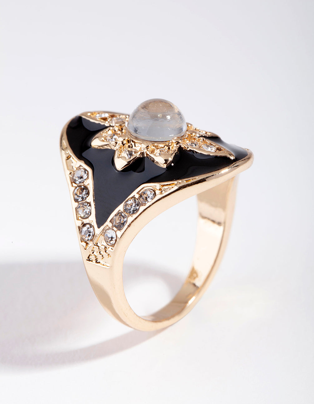 Gold Enamel Diamante Flower Ring