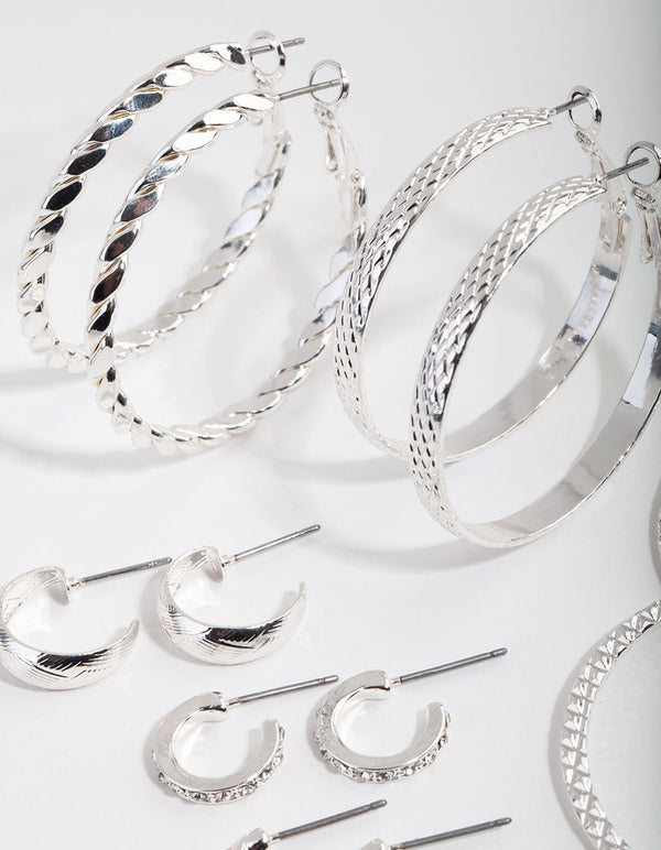 Silver Etched Twist 6-Pack Hoop Earring