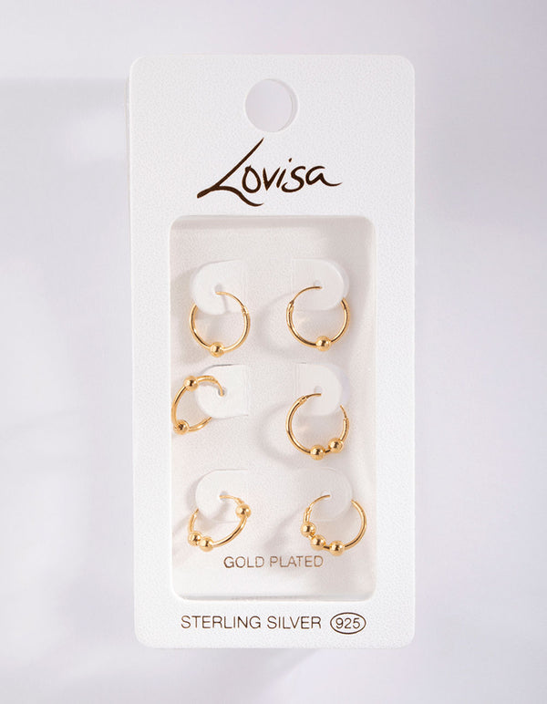 Gold Plated Sterling Silver Multi Ball Hoop Pack Earring