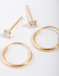 Gold Plated Sterling Silver Princess Stud & Hoop Pack Earring - link has visual effect only