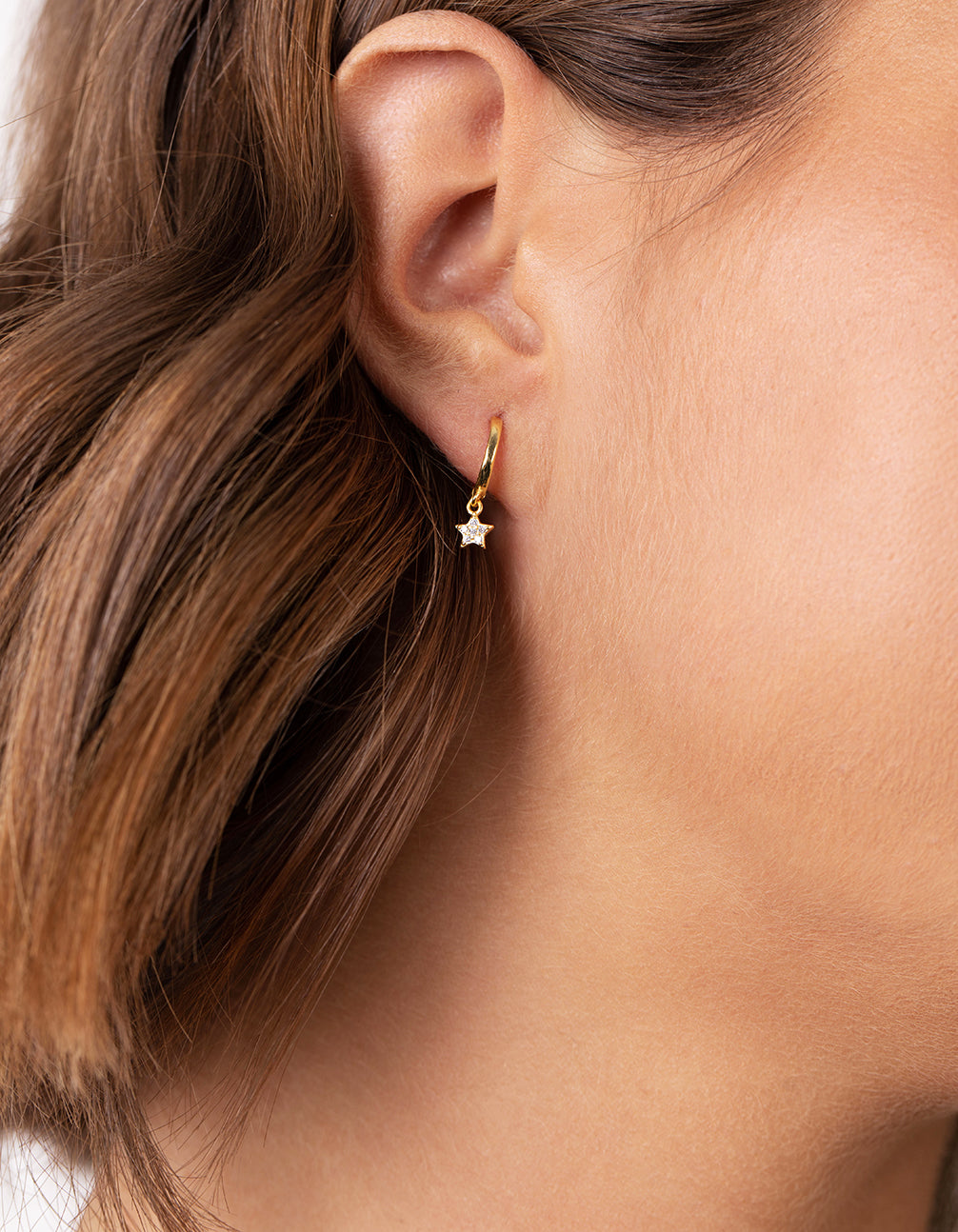 Gold Plated Sterling Silver Star Huggie Earrings