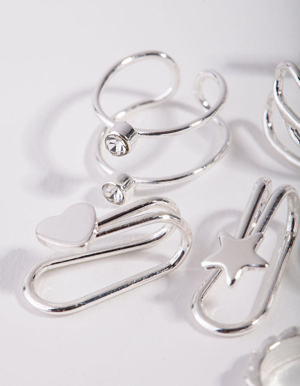 Silver Mix Texture Motif 6-Pack Earring