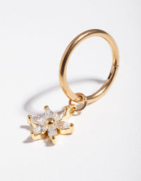 Gold Surgical Steel Cubic Zirconia Flower Belly Ring - link has visual effect only