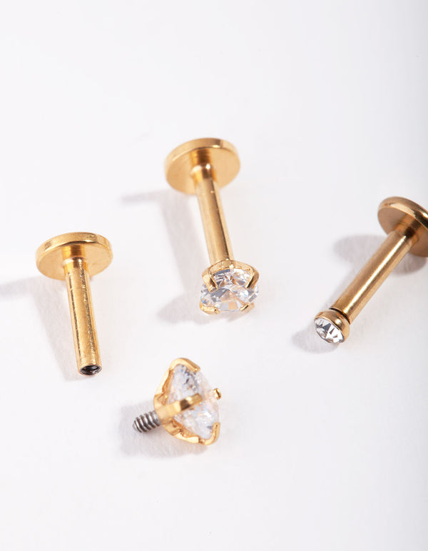 Surgical Steel Gold Grad Cubic Zirconia Flat Back Pack