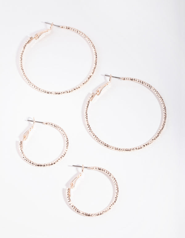 Rose Gold Hoop Diamond Cut Pack Earring