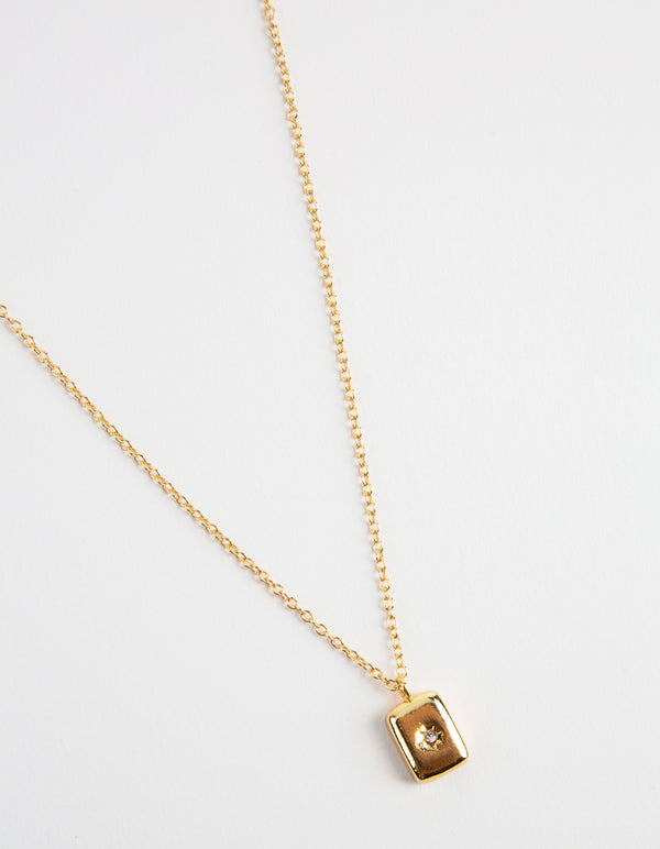 Gold Crystal Rectangle Locket Necklace