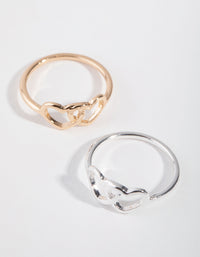 Mixed Metal Double Cut Out Heart Ring Pack - link has visual effect only