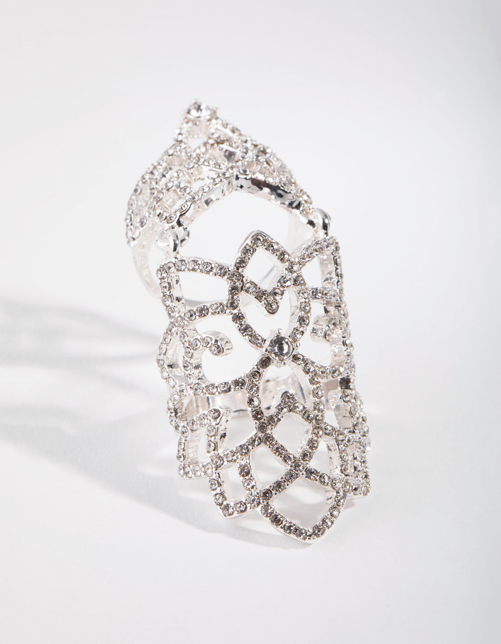 Silver Crystal Hinge Statement Ring
