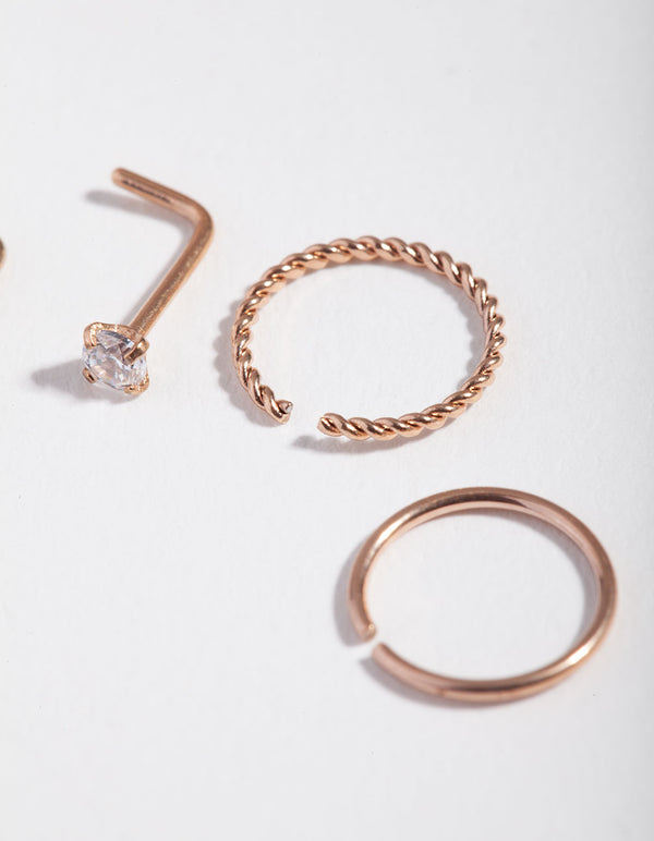 Surgical Steel Rose Diamante Twist Nose Stud 4-Pack
