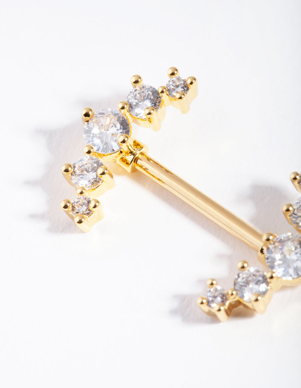 Gold Surgical Steel Diamante Crescent Nipple Bar