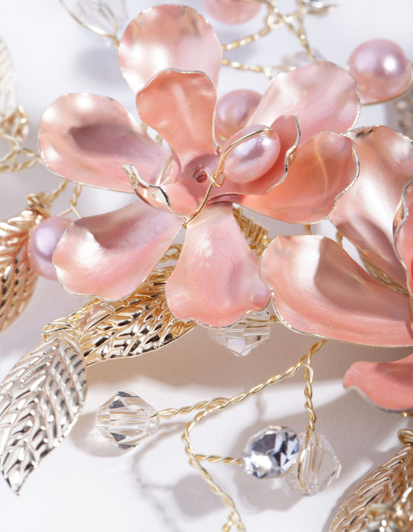 Gold Coated Flower & Diamante Comb