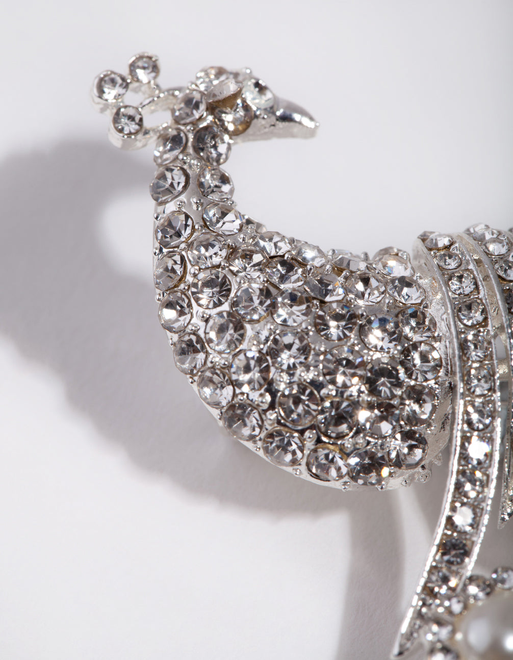 Silver Diamante Peacock Broach