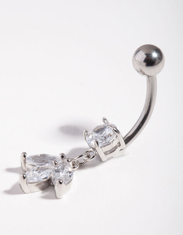 Surgical Steel Cubic Zirconia Marquise Dangle Bellybutton Ring